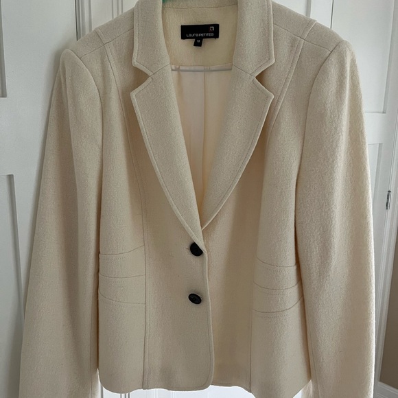 Laura Petites wool blend blazer, EUC, size 16P, cream/winter white - Picture 5 of 7